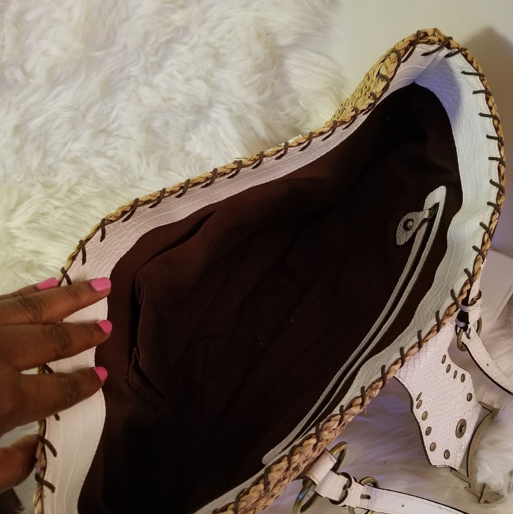 Guess Straw & Studded Leather Jeweled Beach Bag - Picture 2 of 8